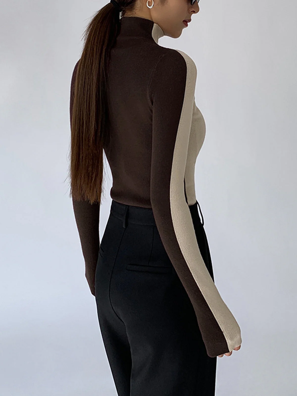 Two Tone Double Sided Modern Long Sleeve Knit Top - Image 11