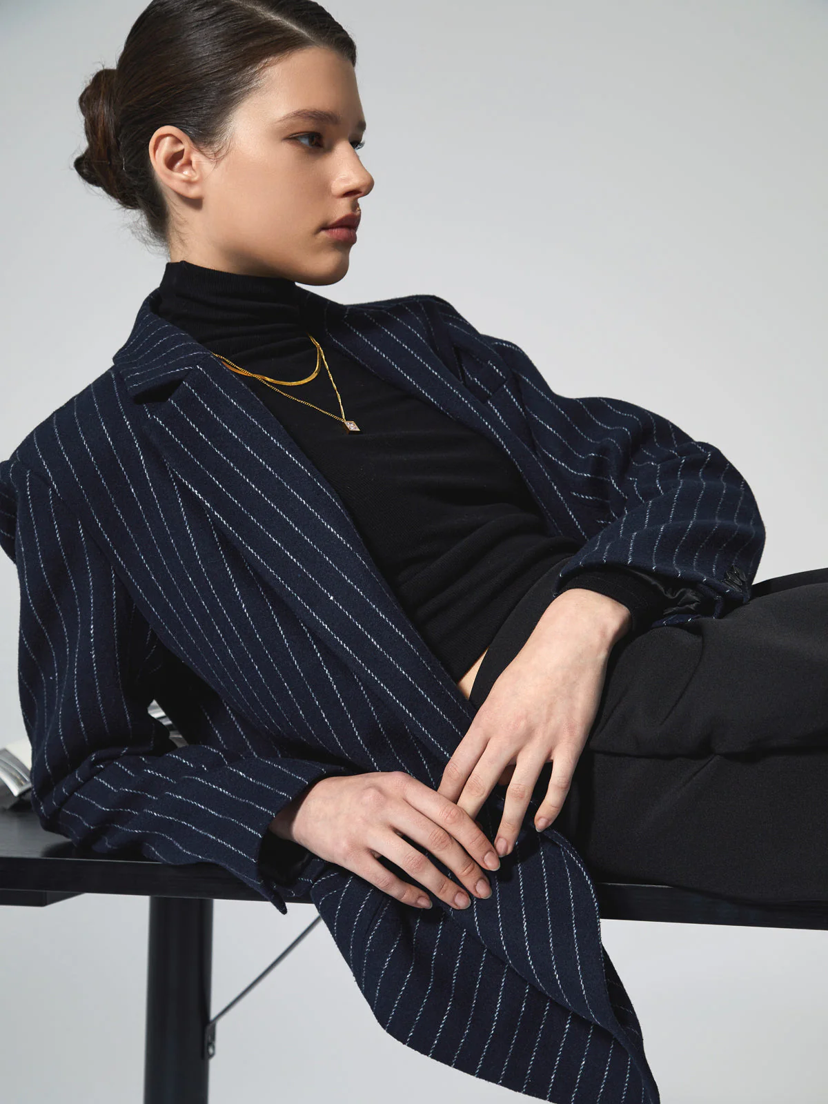 Tweed Pinstripe Graceful Oversized Blazer - Image 21