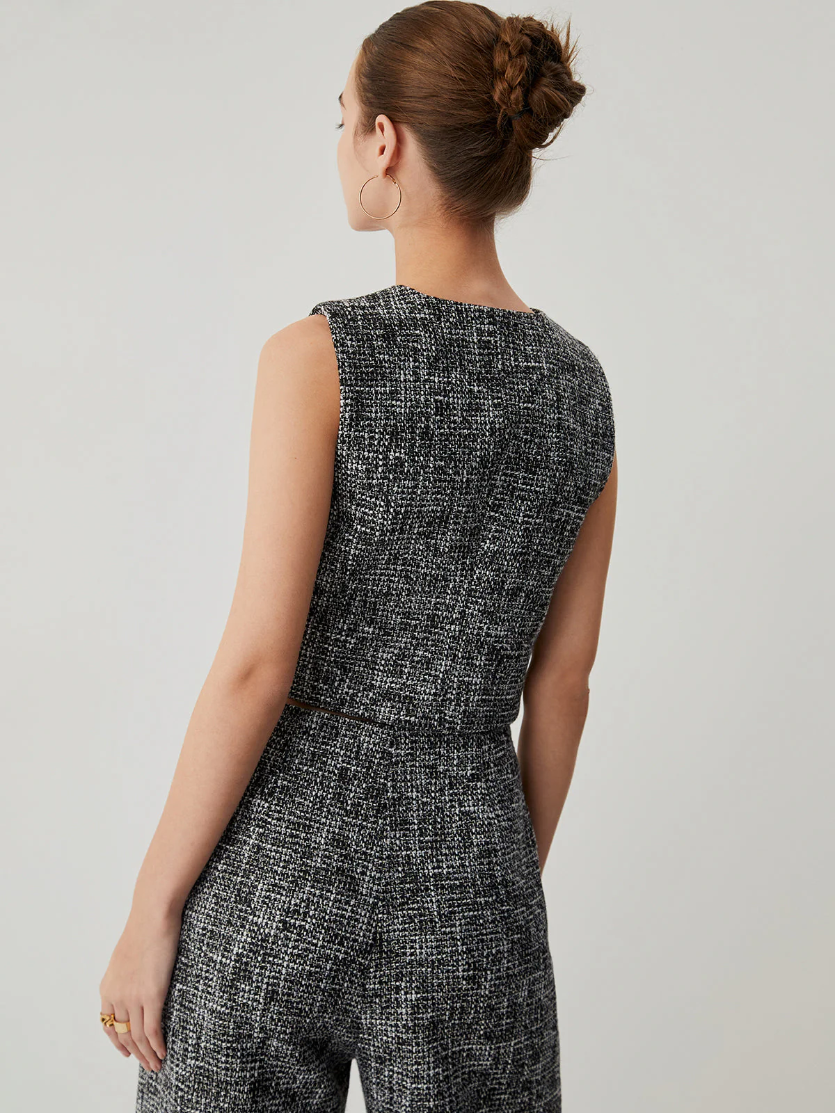 Tweed Metallic Graceful Button Vest - Image 4