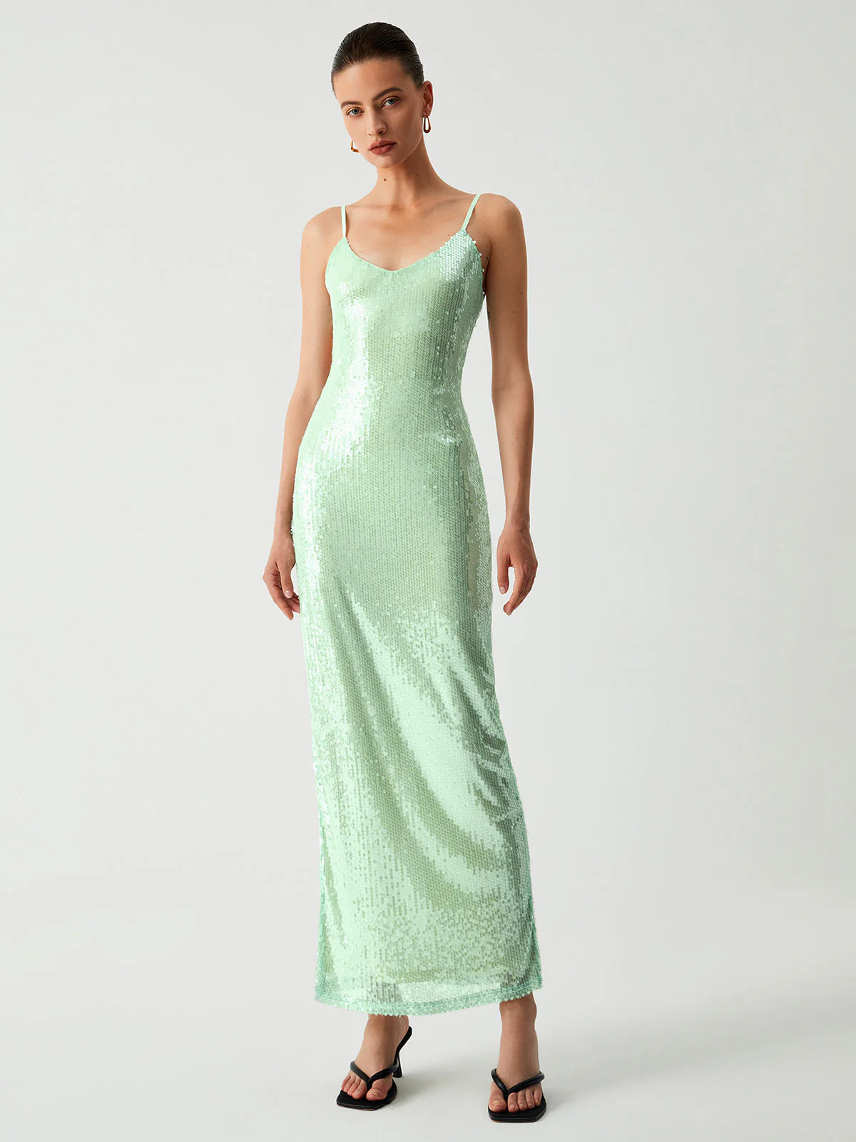 Triggered Sequin Open Trendy Back Long Dress