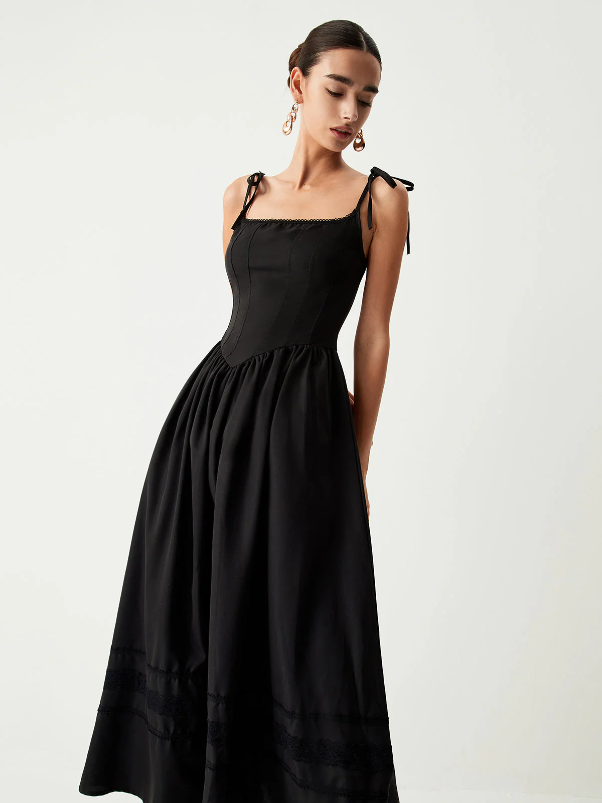 Tie Shoulder Graceful Pleated Midi Dress - Image 8