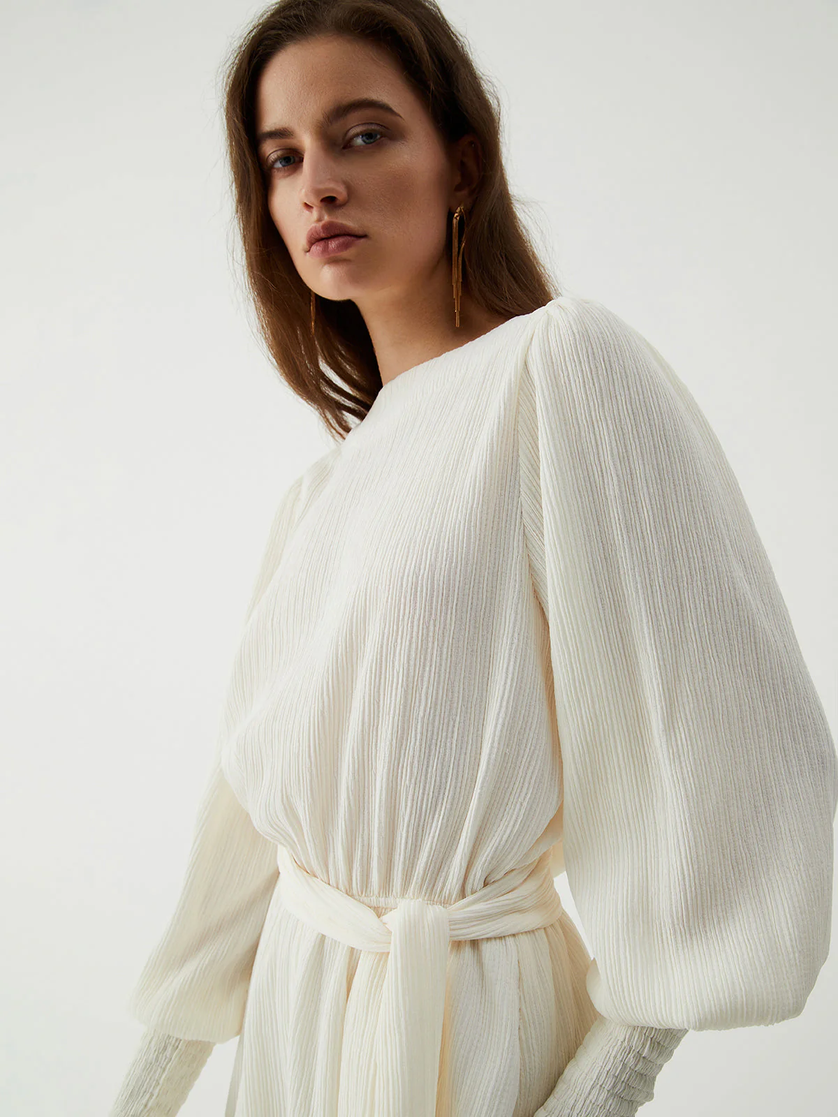 Tie Front Cowl Back Modern Long Sleeve Short Dress - Image 8