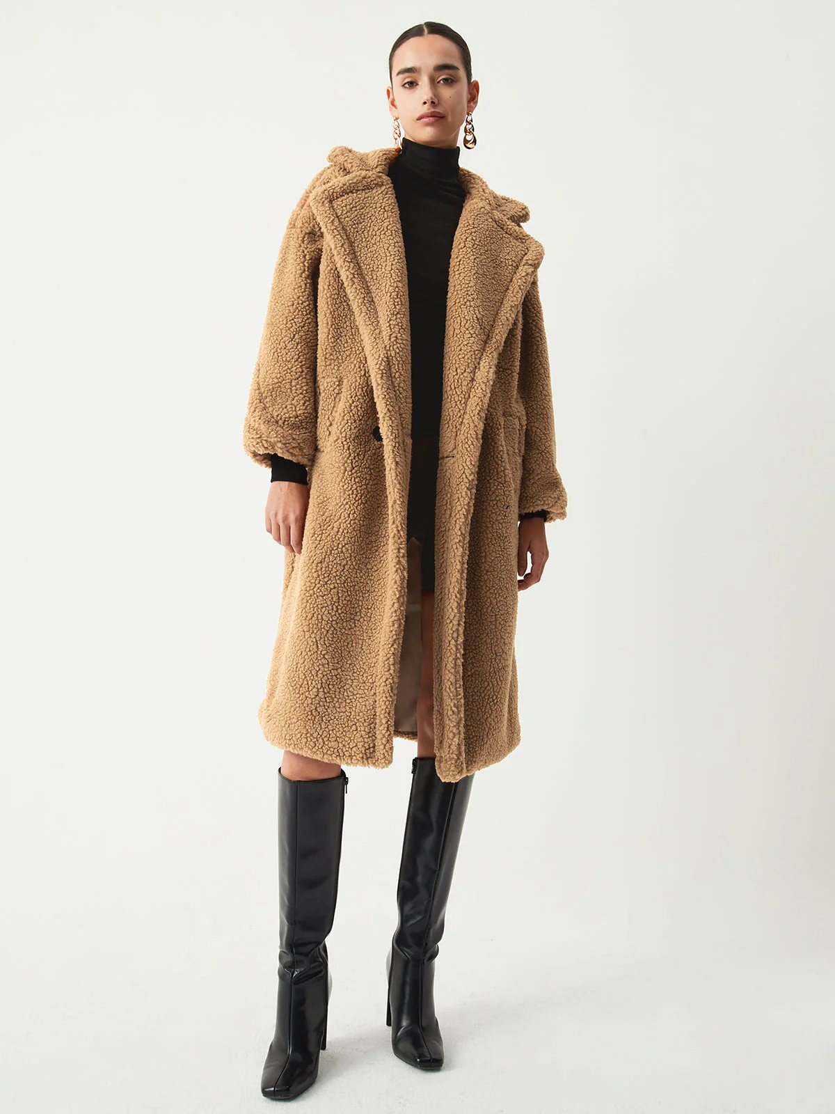 Terracotta Double Pockets Trendy Flurry Longline Fleece Jacket - Image 10