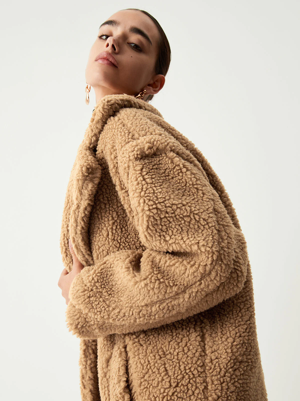 Terracotta Double Pockets Trendy Flurry Longline Fleece Jacket - Image 11