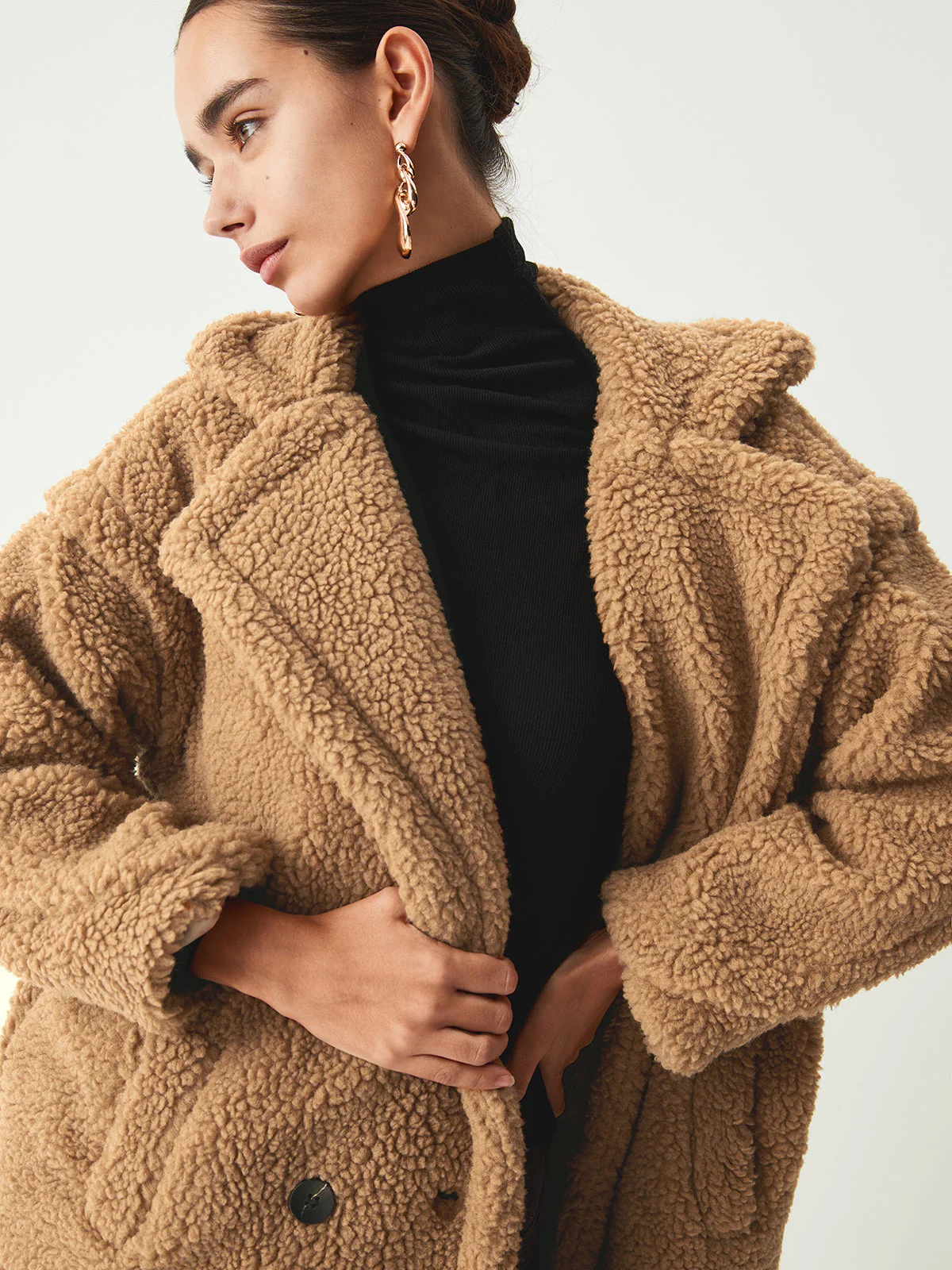 Terracotta Double Pockets Trendy Flurry Longline Fleece Jacket - Image 14