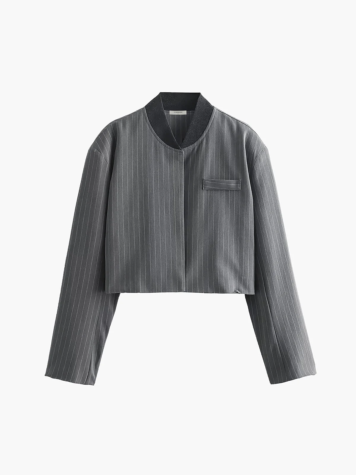 Tailored Pinstripe Graceful Patchwork Collar Jacket - Image 4