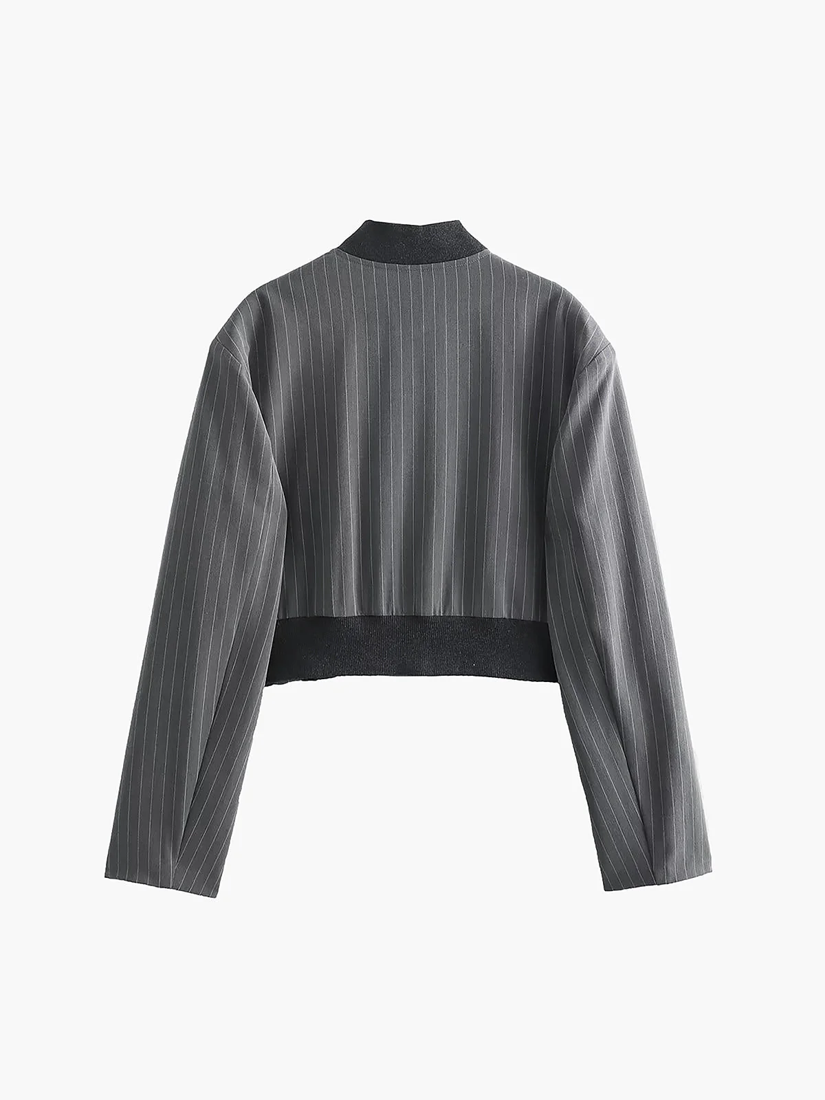 Tailored Pinstripe Graceful Patchwork Collar Jacket - Image 5