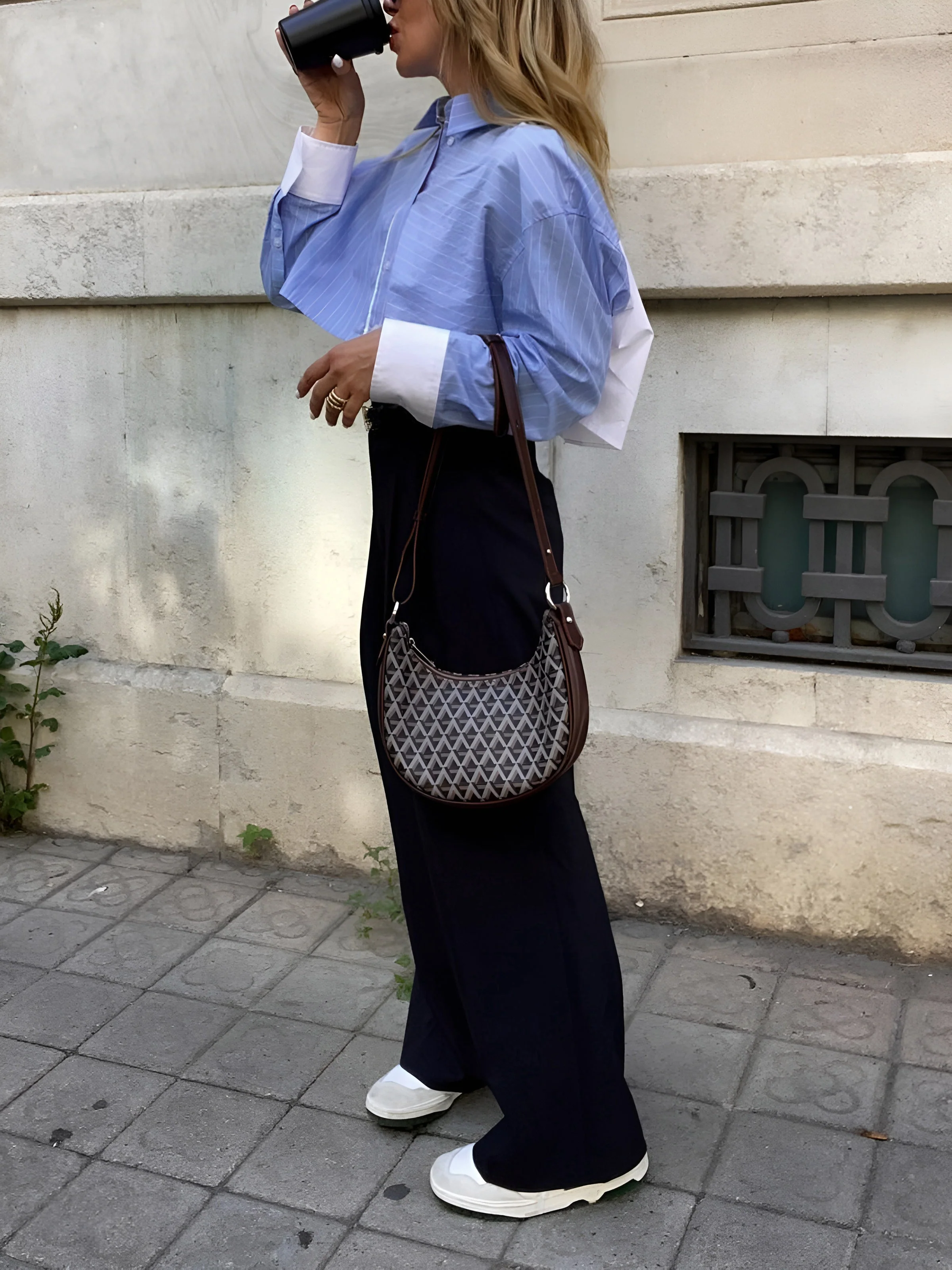 Striped Cropped Graceful Patchwork Shirt - Image 3