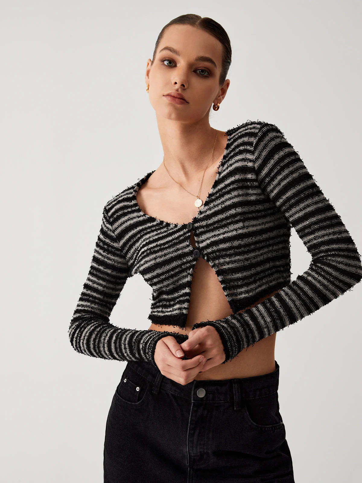 Stripe Fuzzy Fly Trendy Away Crop Cardigan - Image 12
