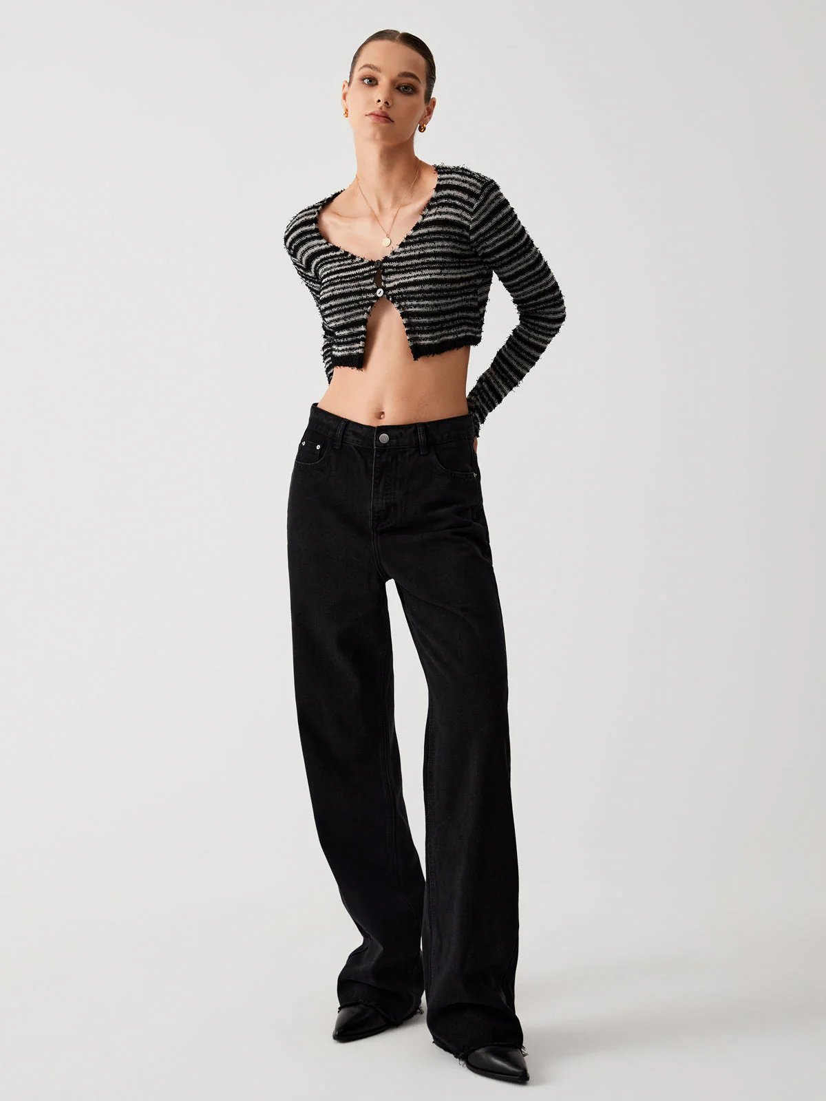 Stripe Fuzzy Fly Trendy Away Crop Cardigan - Image 17
