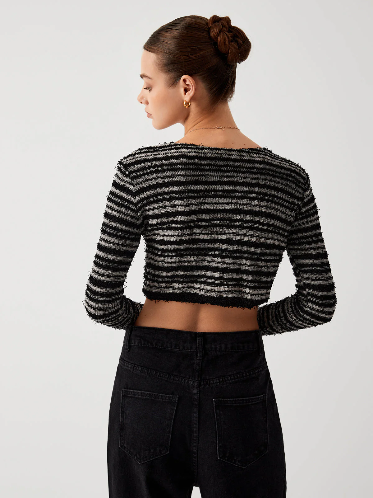 Stripe Fuzzy Fly Trendy Away Crop Cardigan - Image 5