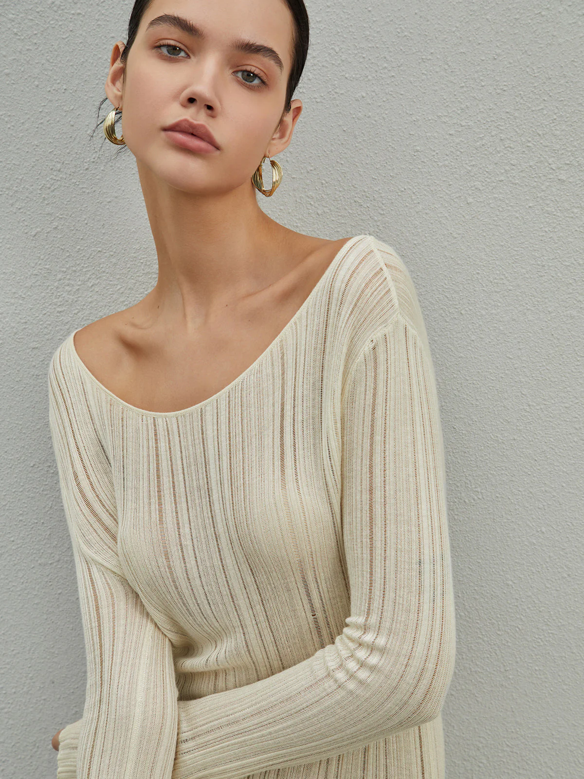 Strip Eyelet Texture Trendy Sweater Short Dress - Image 5
