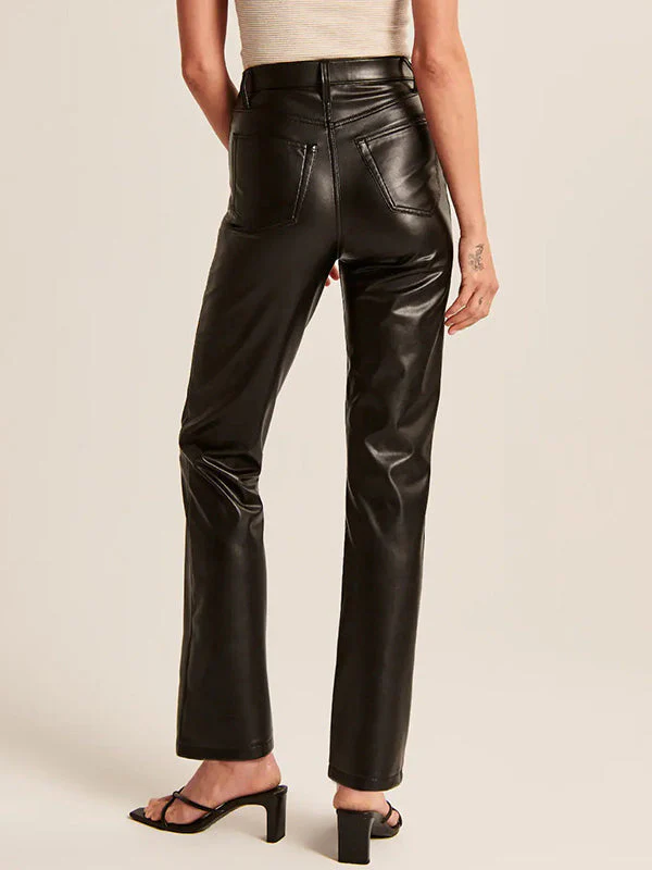 Straight Leg Graceful Faux Leather Pants - Image 3