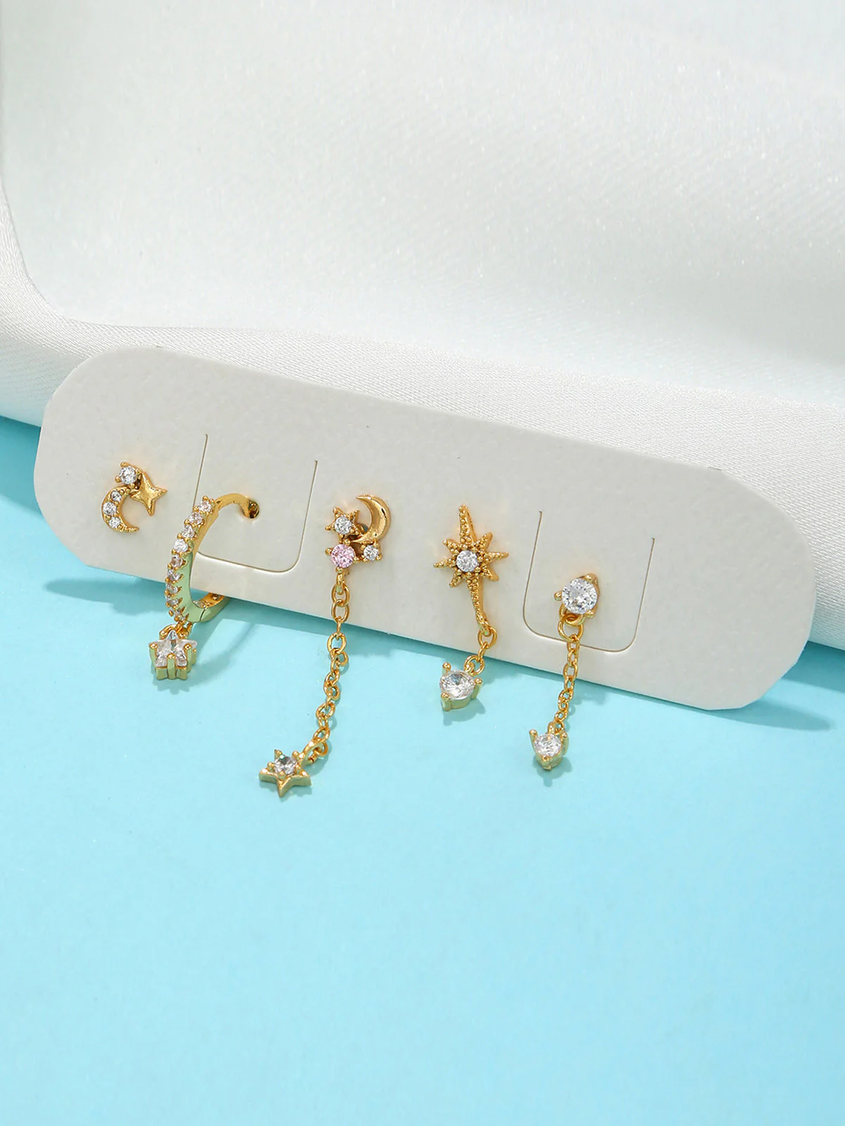Stars and Graceful Moon Earrings-5 Pieces - Image 5