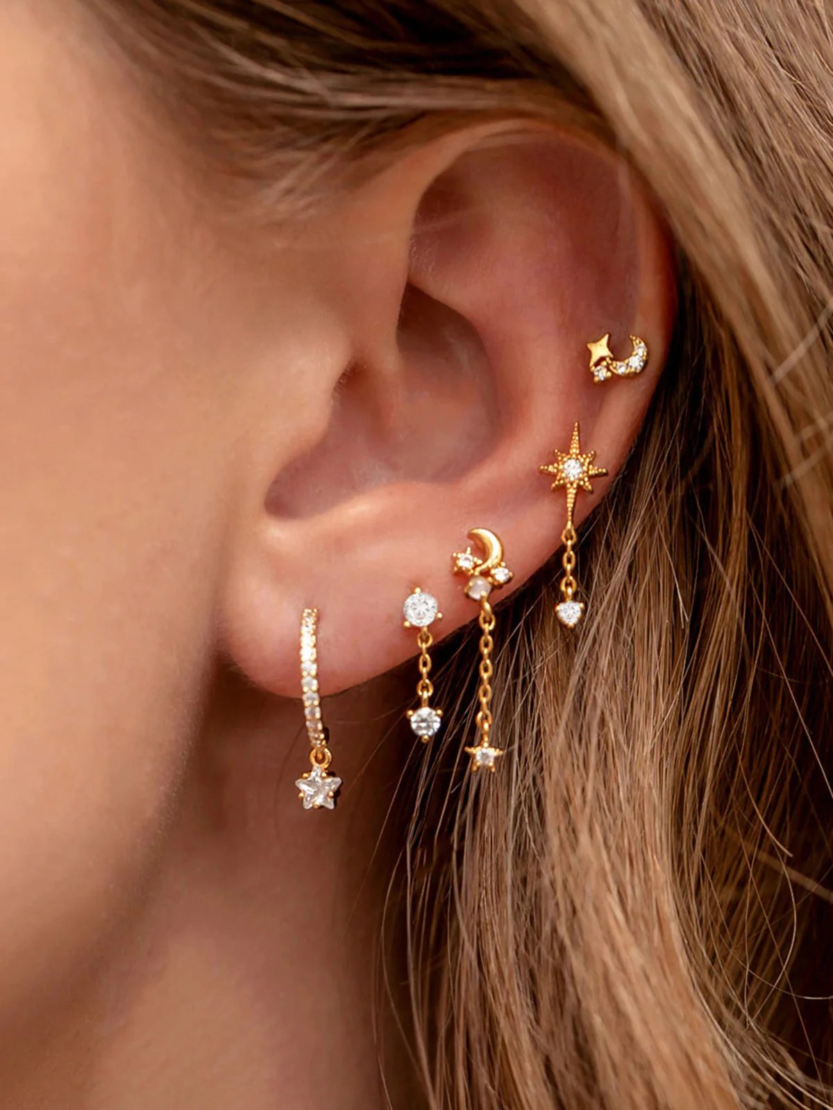 Stars and Graceful Moon Earrings-5 Pieces - Image 6