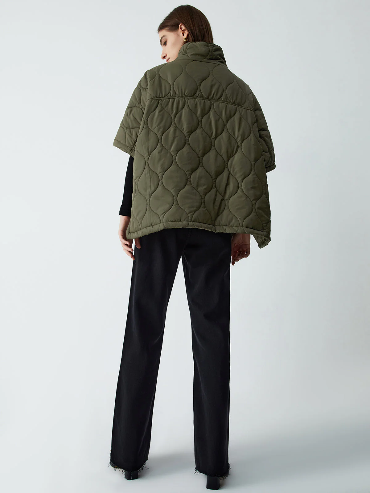 Stand Collar Quilted Trendy Puffer Cape Coat - Image 6