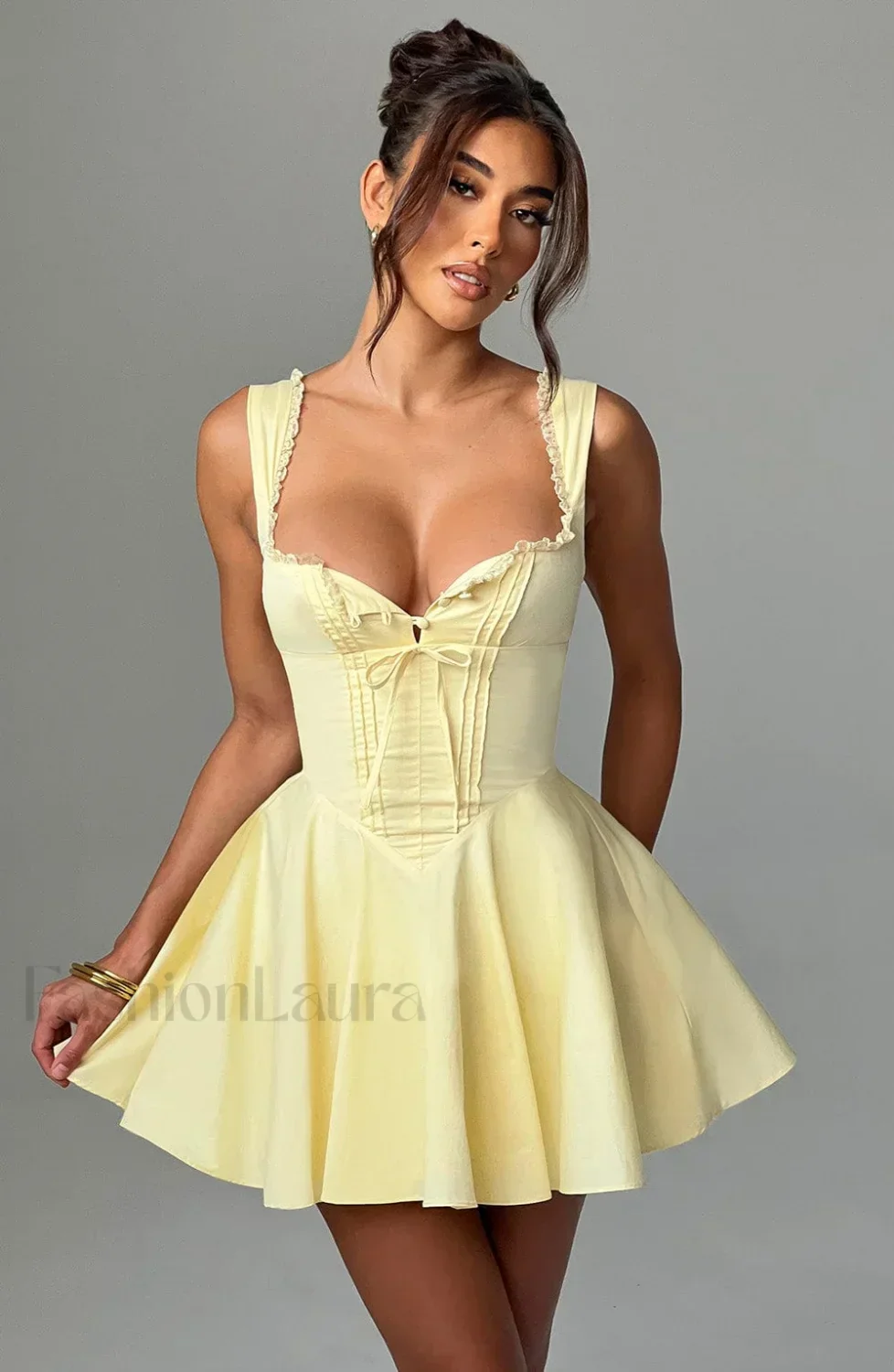 Antonella Mini Graceful Dress - Lemon - Image 6
