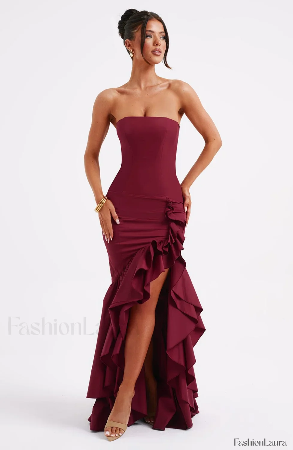 Angelina Maxi Graceful Dress - Burgundy - Image 27