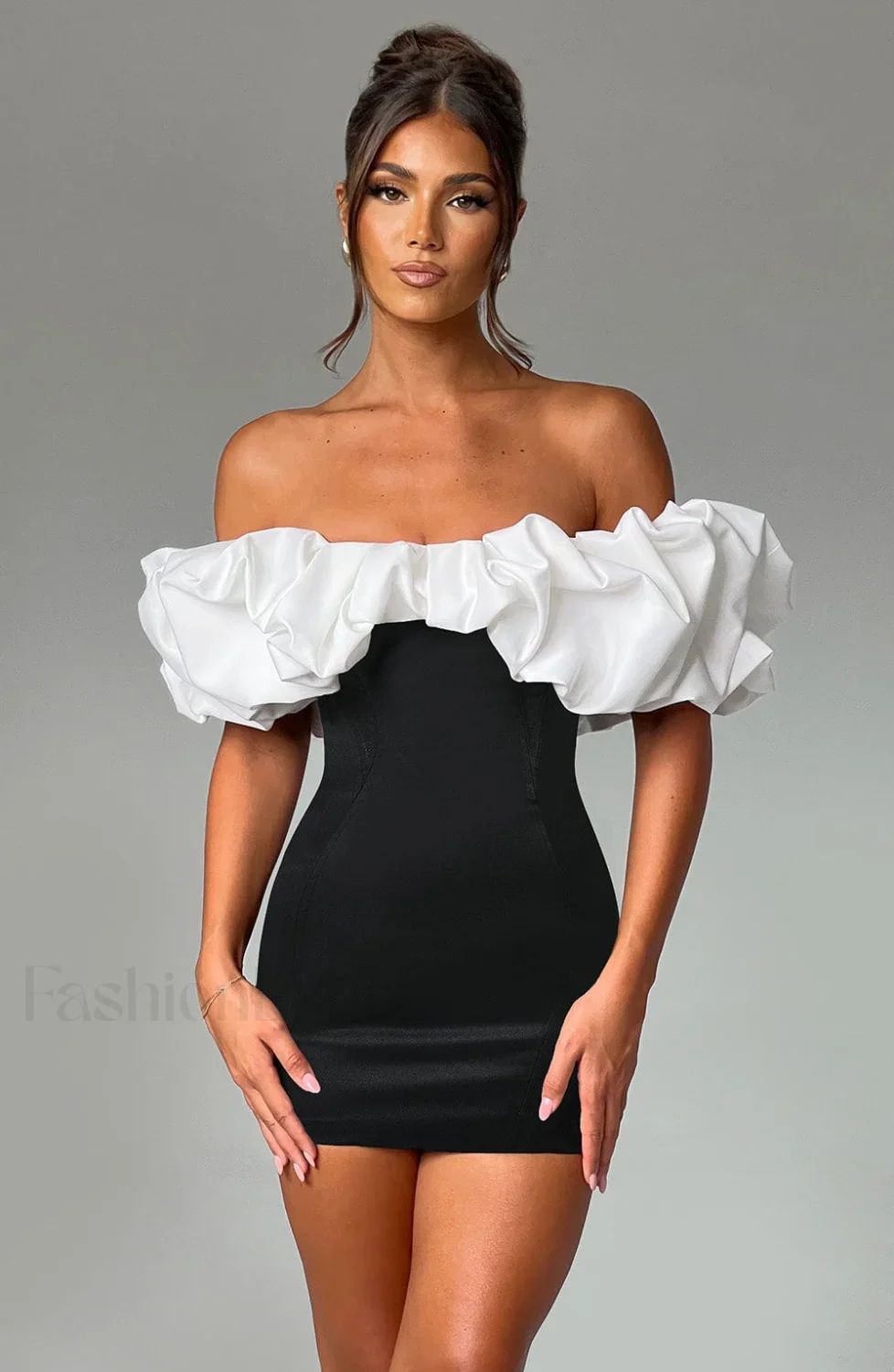 Allie Mini Graceful Dress - Black/White - Image 19