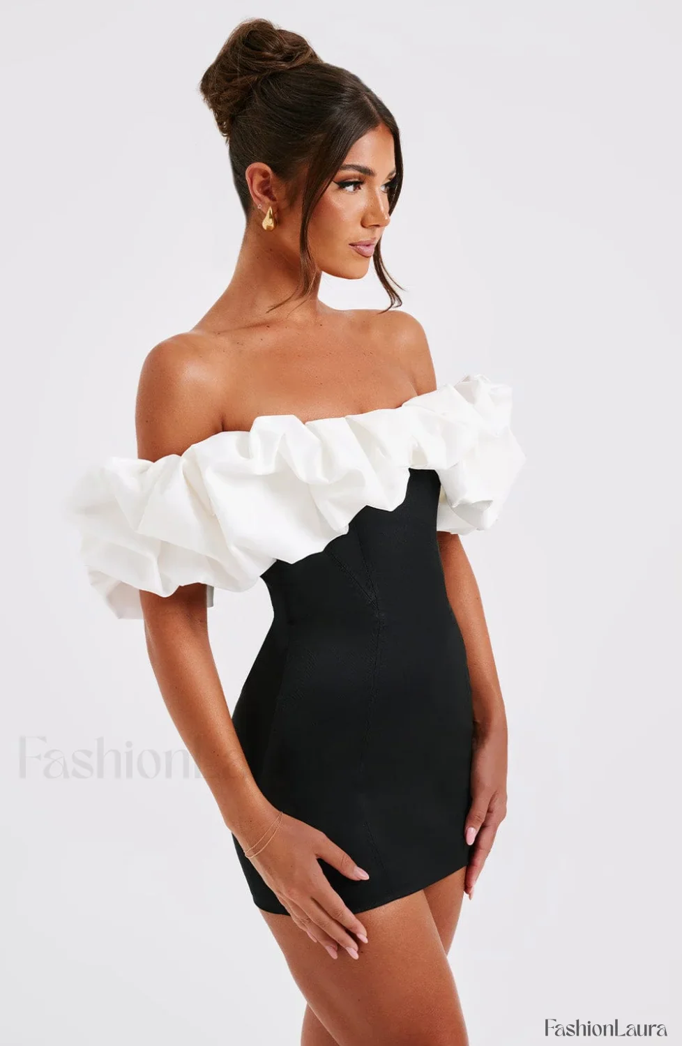 Allie Mini Graceful Dress - Black/White - Image 28