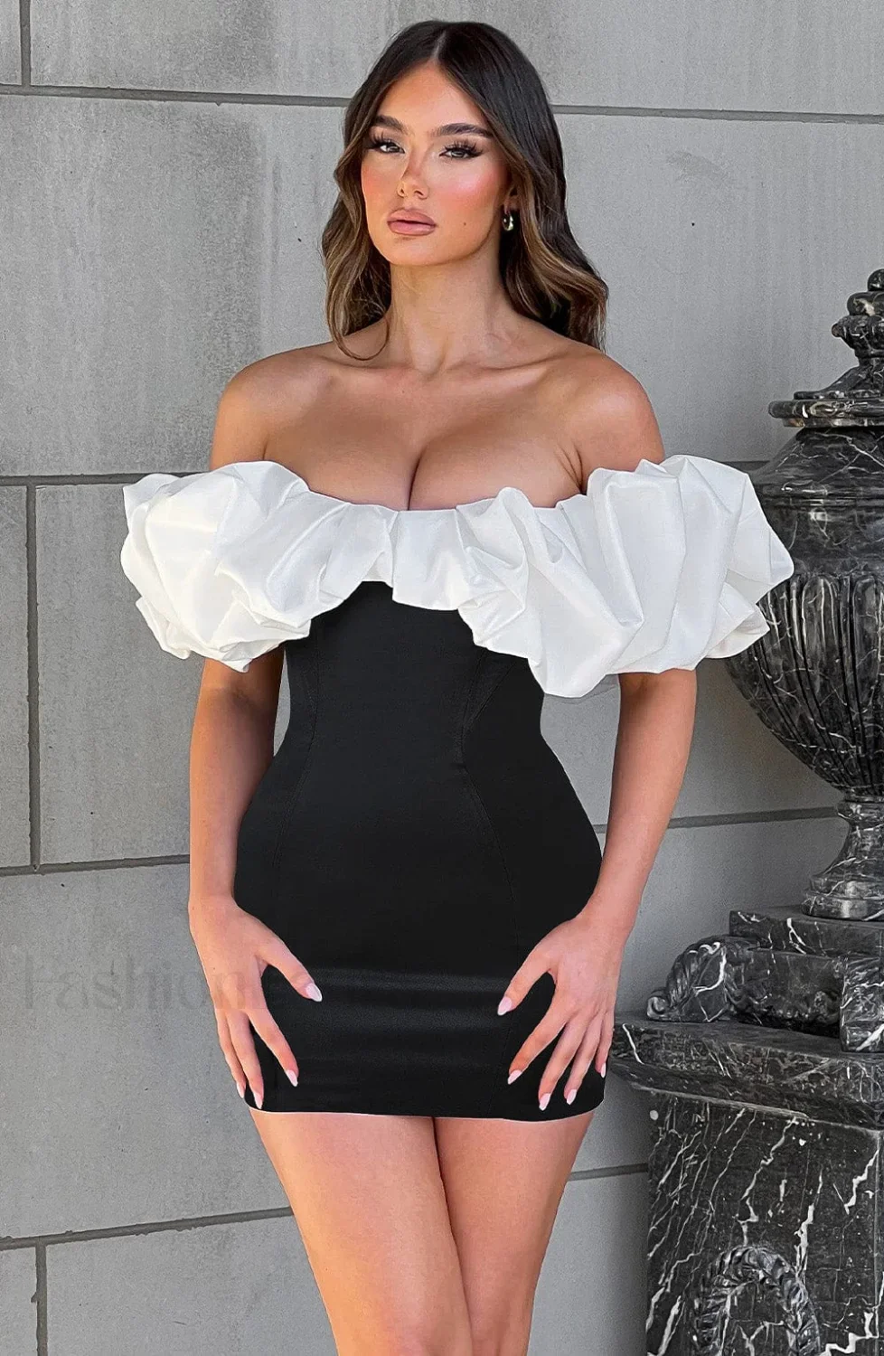 Allie Mini Graceful Dress - Black/White - Image 3