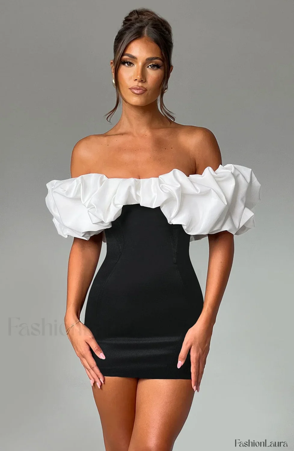 Allie Mini Graceful Dress - Black/White - Image 30