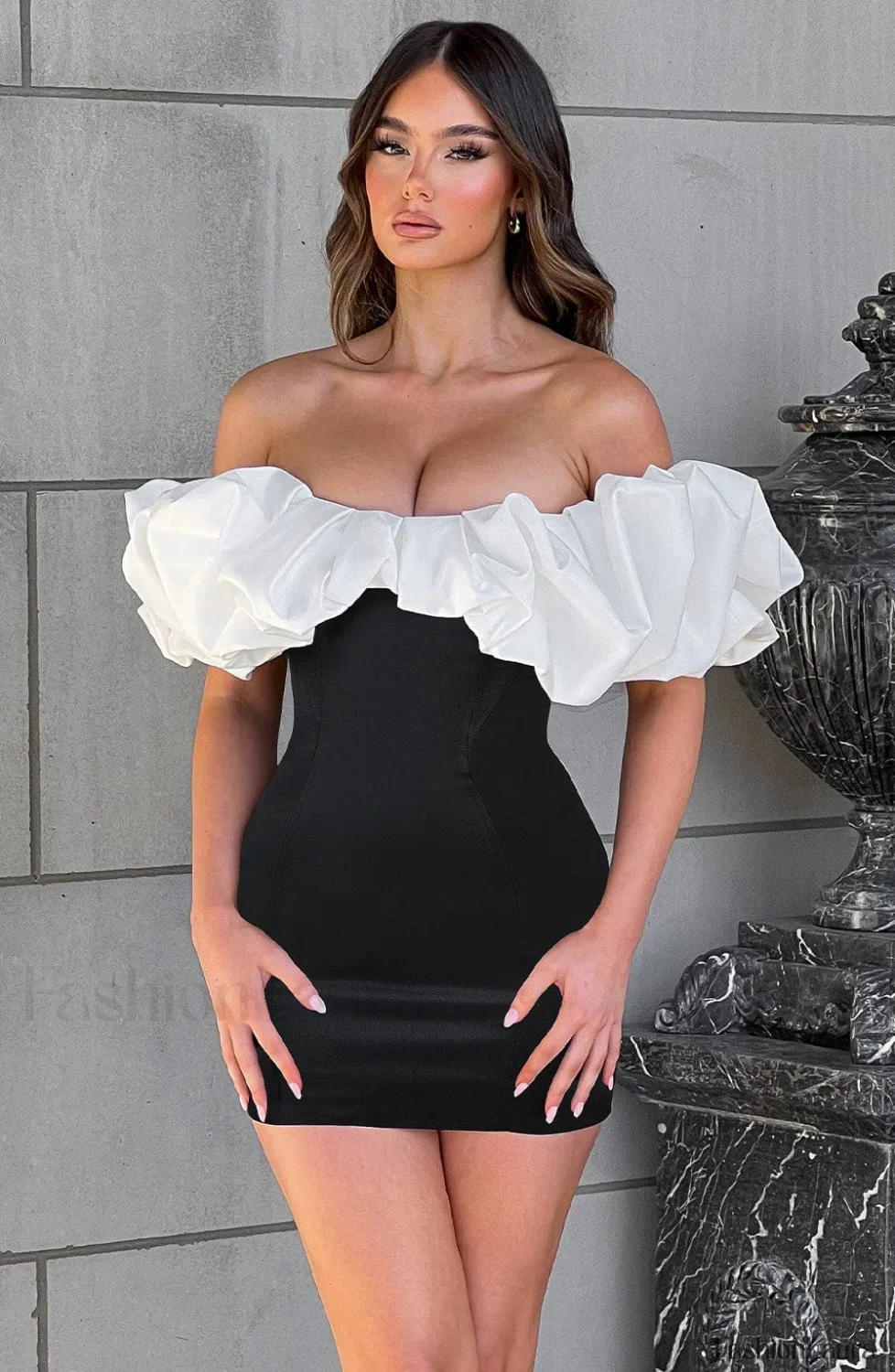 Allie Mini Graceful Dress - Black/White - Image 31