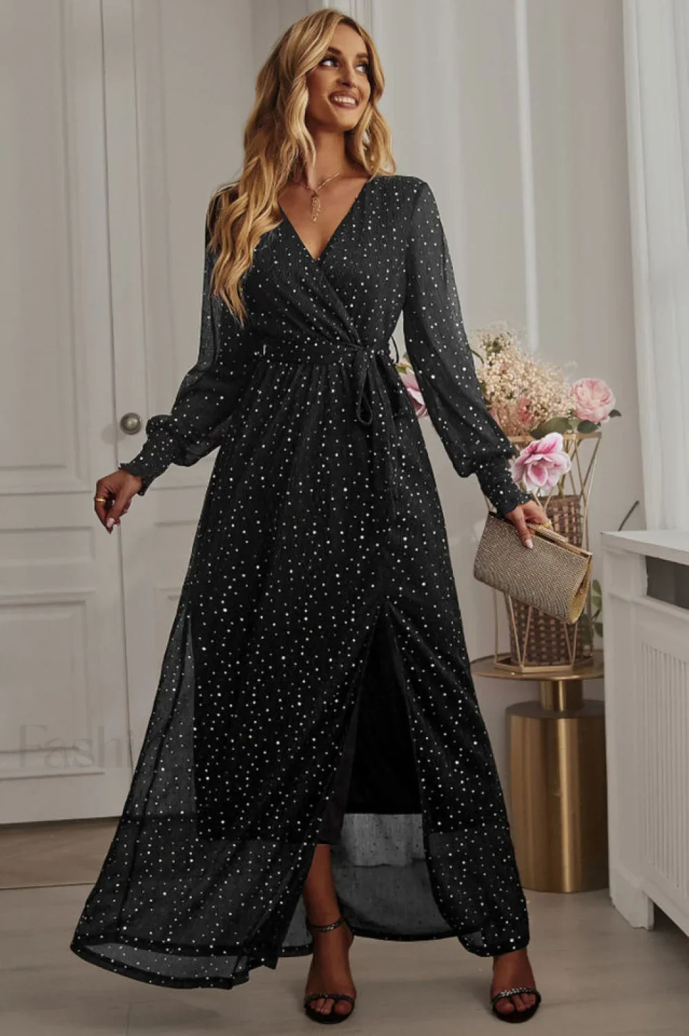 Leandra Front Split Charming Shimmer Maxi Dress - Image 19