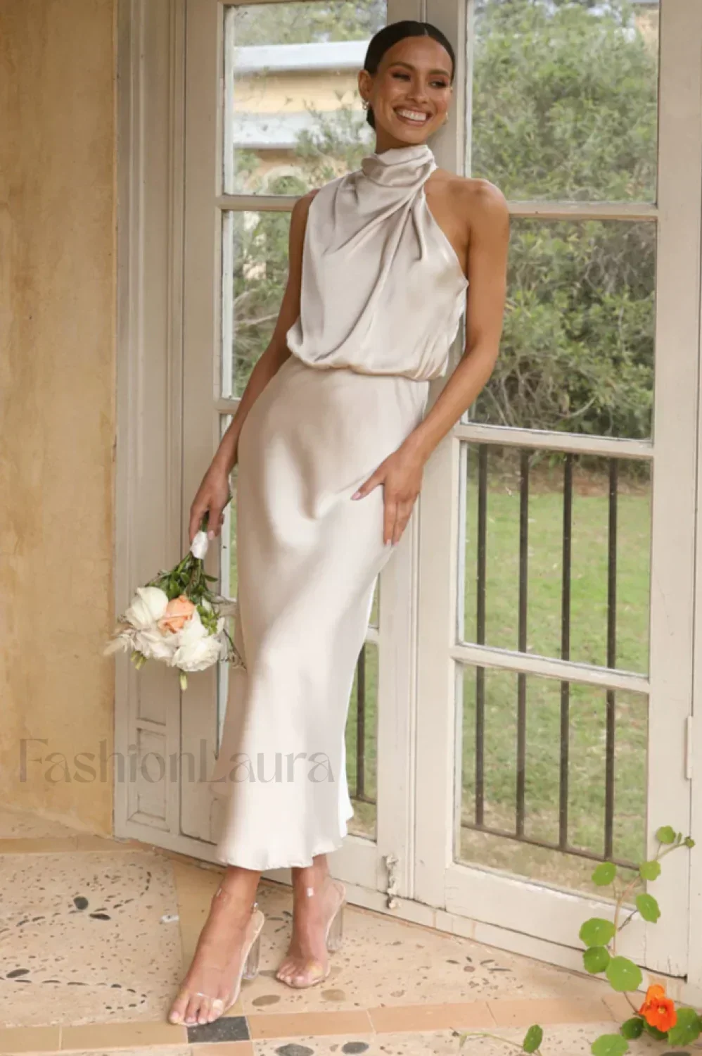 Halter Sleeveless Stylish Satin Bridesmaid Dress
