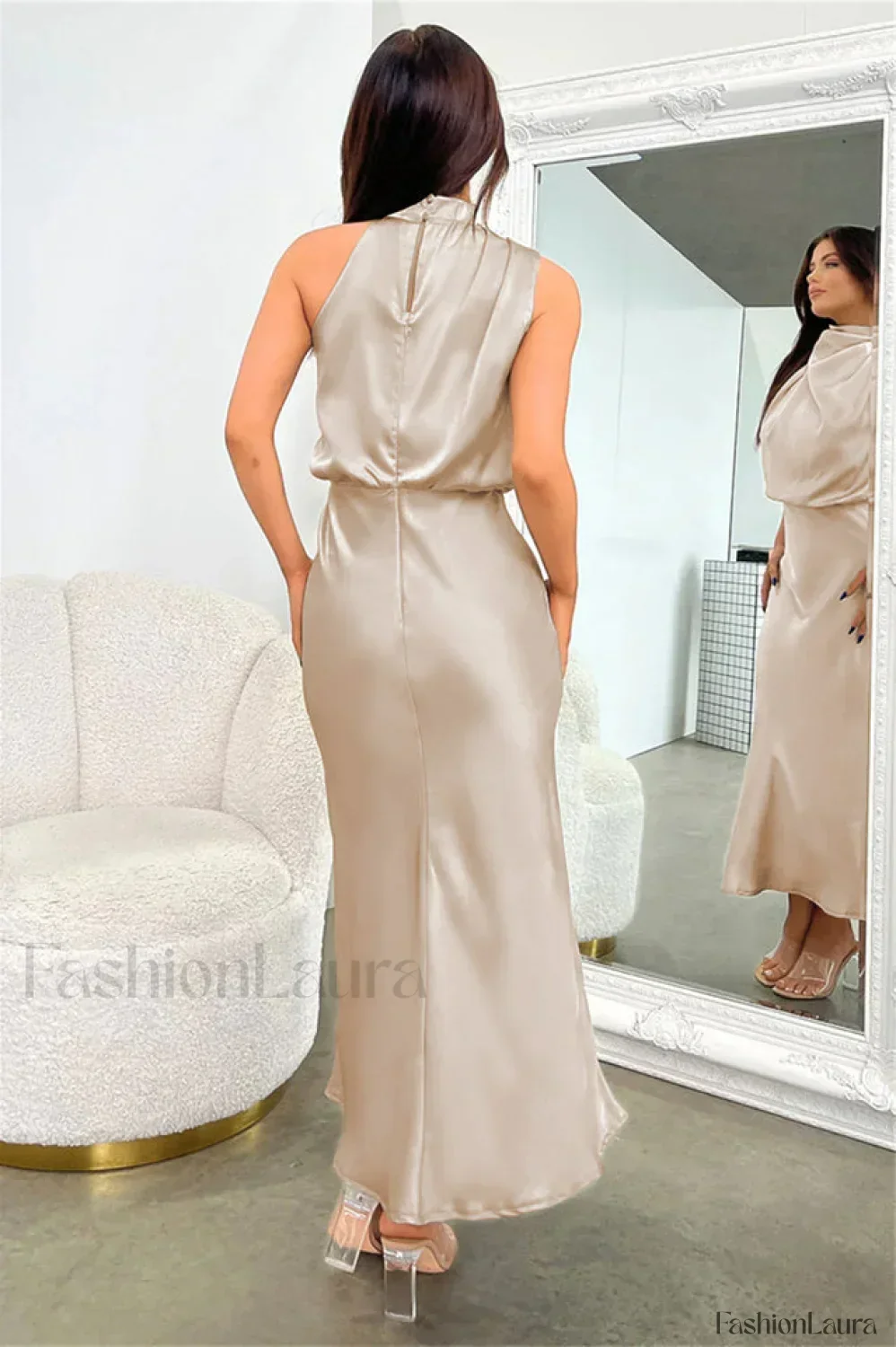 Halter Sleeveless Stylish Satin Bridesmaid Dress - Image 104