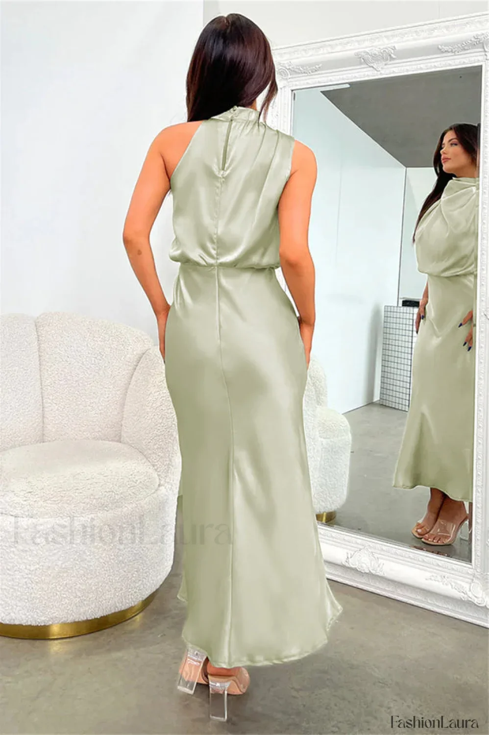 Halter Sleeveless Stylish Satin Bridesmaid Dress - Image 107