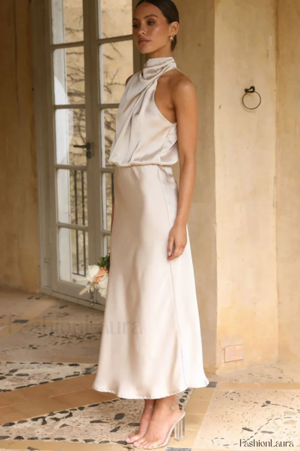 Halter Sleeveless Stylish Satin Bridesmaid Dress - Image 109