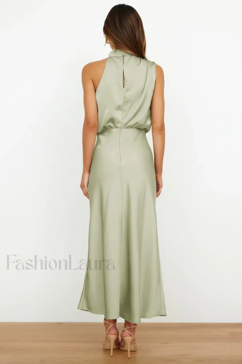 Halter Sleeveless Stylish Satin Bridesmaid Dress - Image 15
