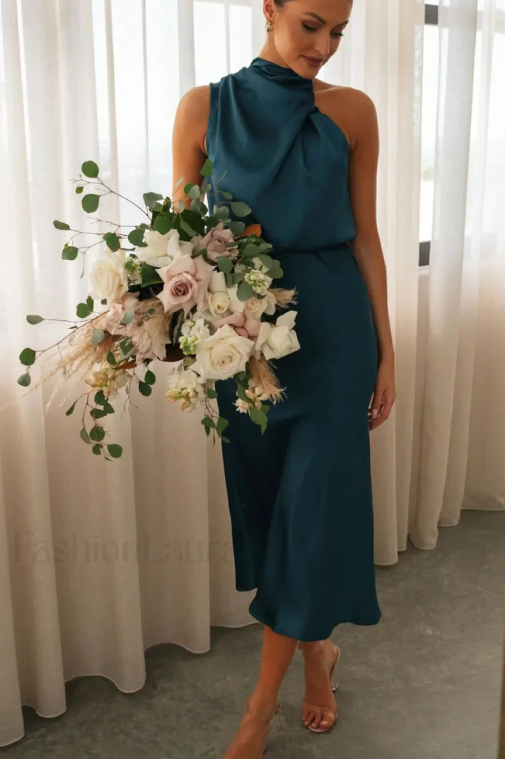 Halter Sleeveless Stylish Satin Bridesmaid Dress - Image 32