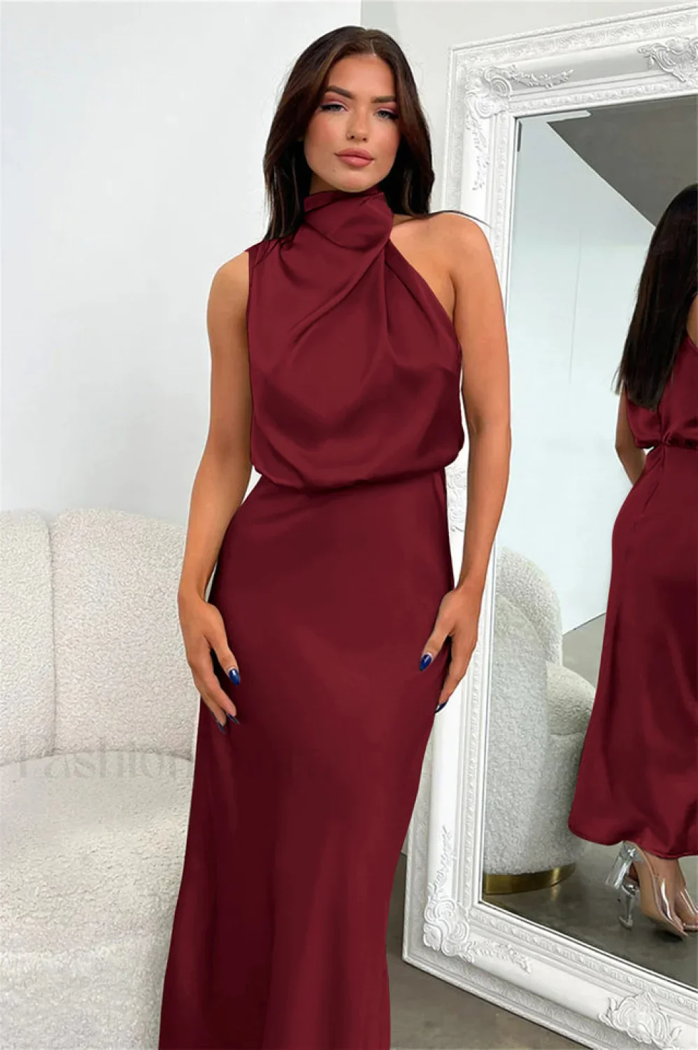 Halter Sleeveless Stylish Satin Bridesmaid Dress - Image 41