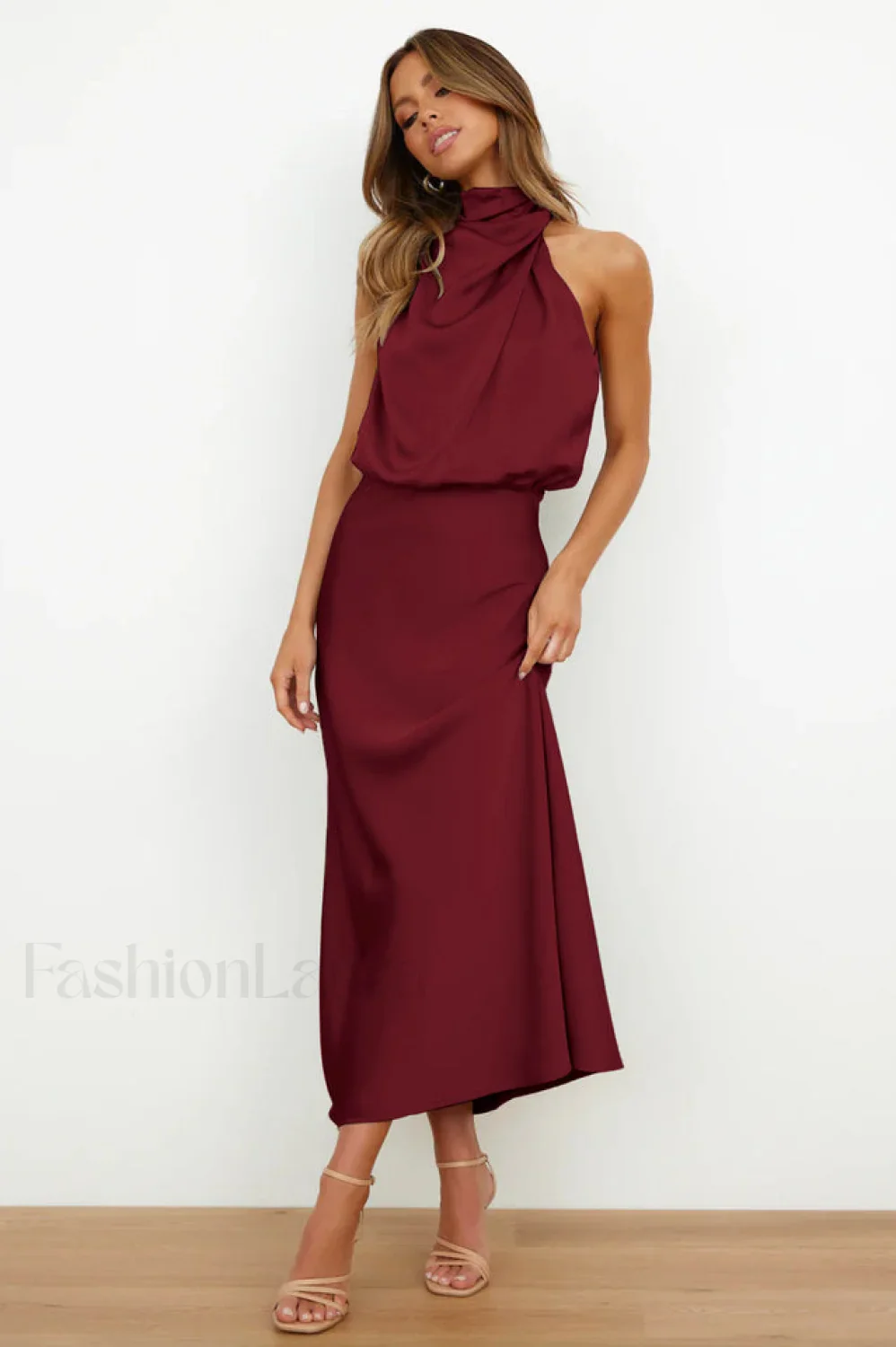 Halter Sleeveless Stylish Satin Bridesmaid Dress - Image 64