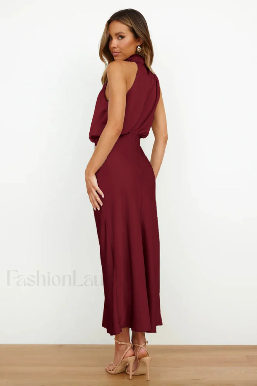 Halter Sleeveless Stylish Satin Bridesmaid Dress - Image 66