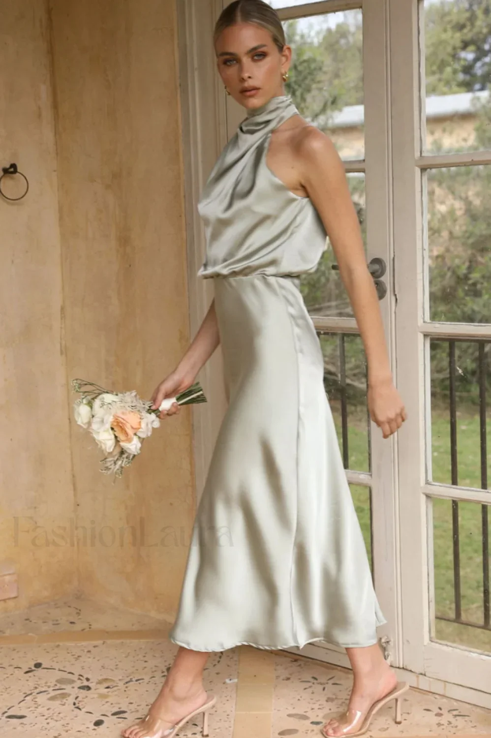 Halter Sleeveless Stylish Satin Bridesmaid Dress - Image 73