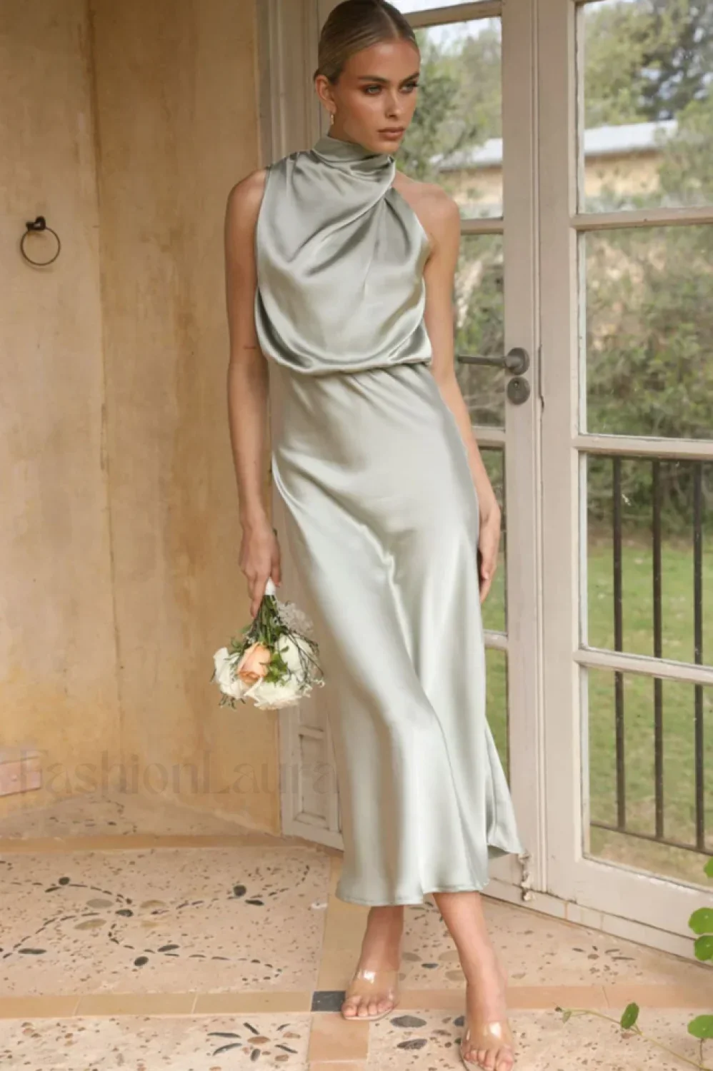 Halter Sleeveless Stylish Satin Bridesmaid Dress - Image 74