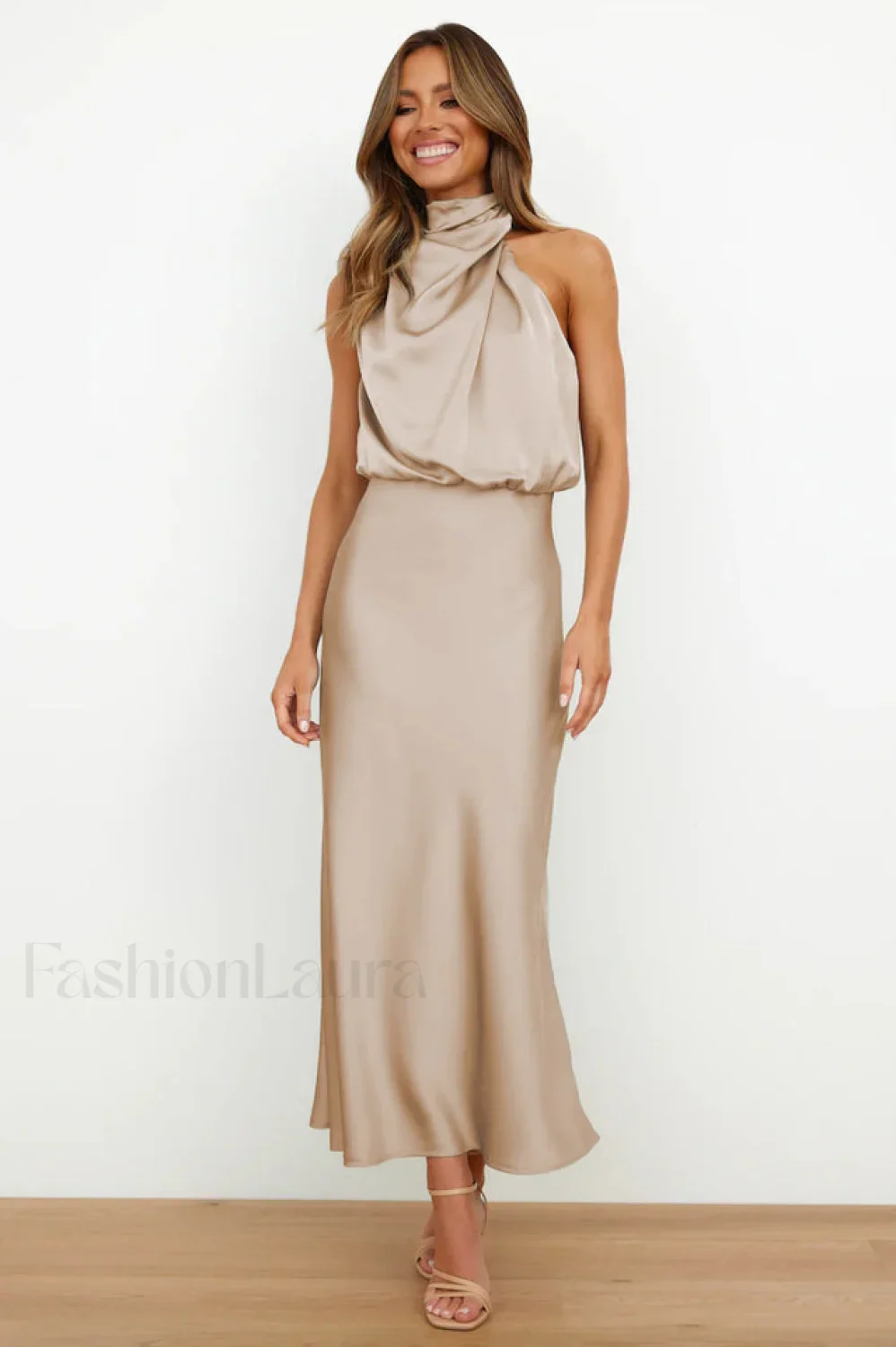 Halter Sleeveless Stylish Satin Bridesmaid Dress - Image 79