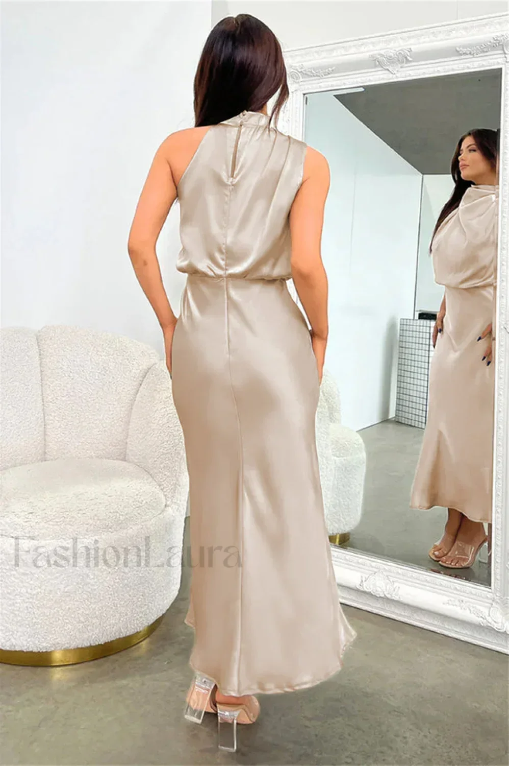 Halter Sleeveless Stylish Satin Bridesmaid Dress - Image 8