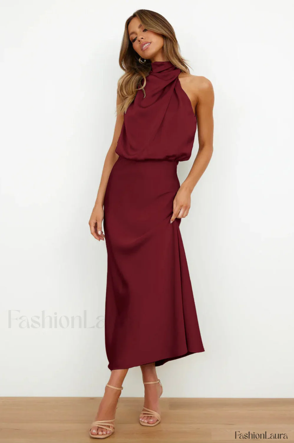 Halter Sleeveless Stylish Satin Bridesmaid Dress - Image 84