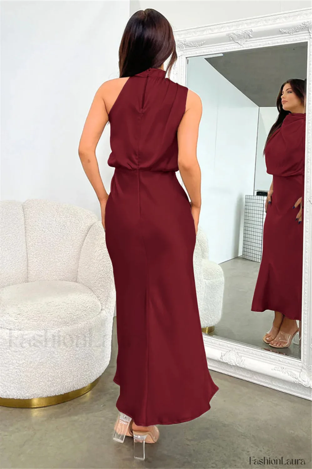Halter Sleeveless Stylish Satin Bridesmaid Dress - Image 85