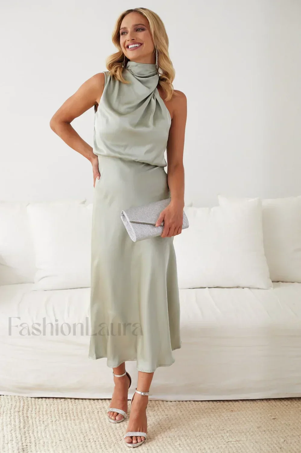 Halter Sleeveless Stylish Satin Bridesmaid Dress - Image 10