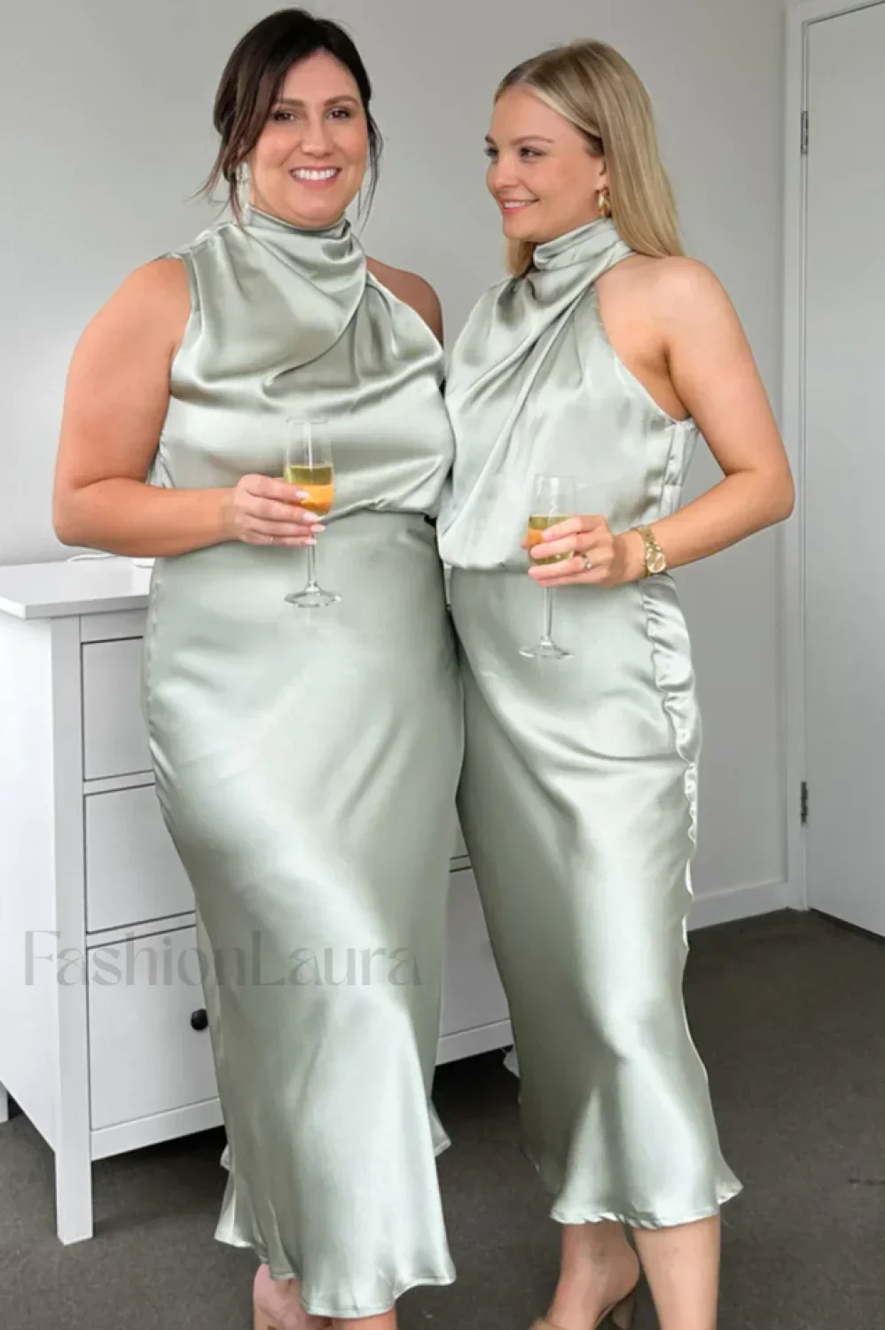 Halter Sleeveless Stylish Satin Bridesmaid Dress - Image 11