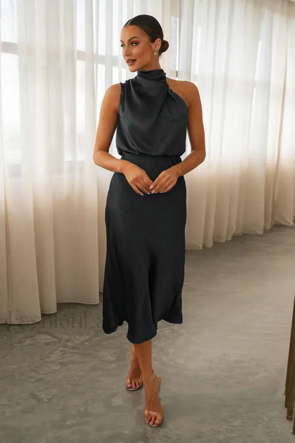 Halter Sleeveless Stylish Satin Bridesmaid Dress - Image 24