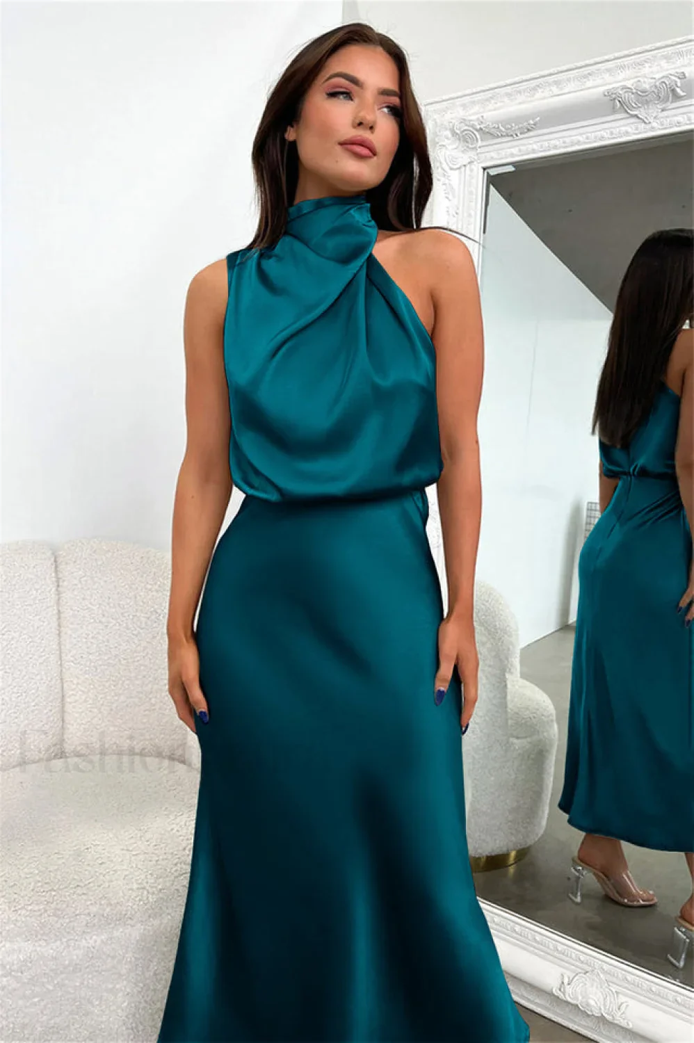 Halter Sleeveless Stylish Satin Bridesmaid Dress - Image 34
