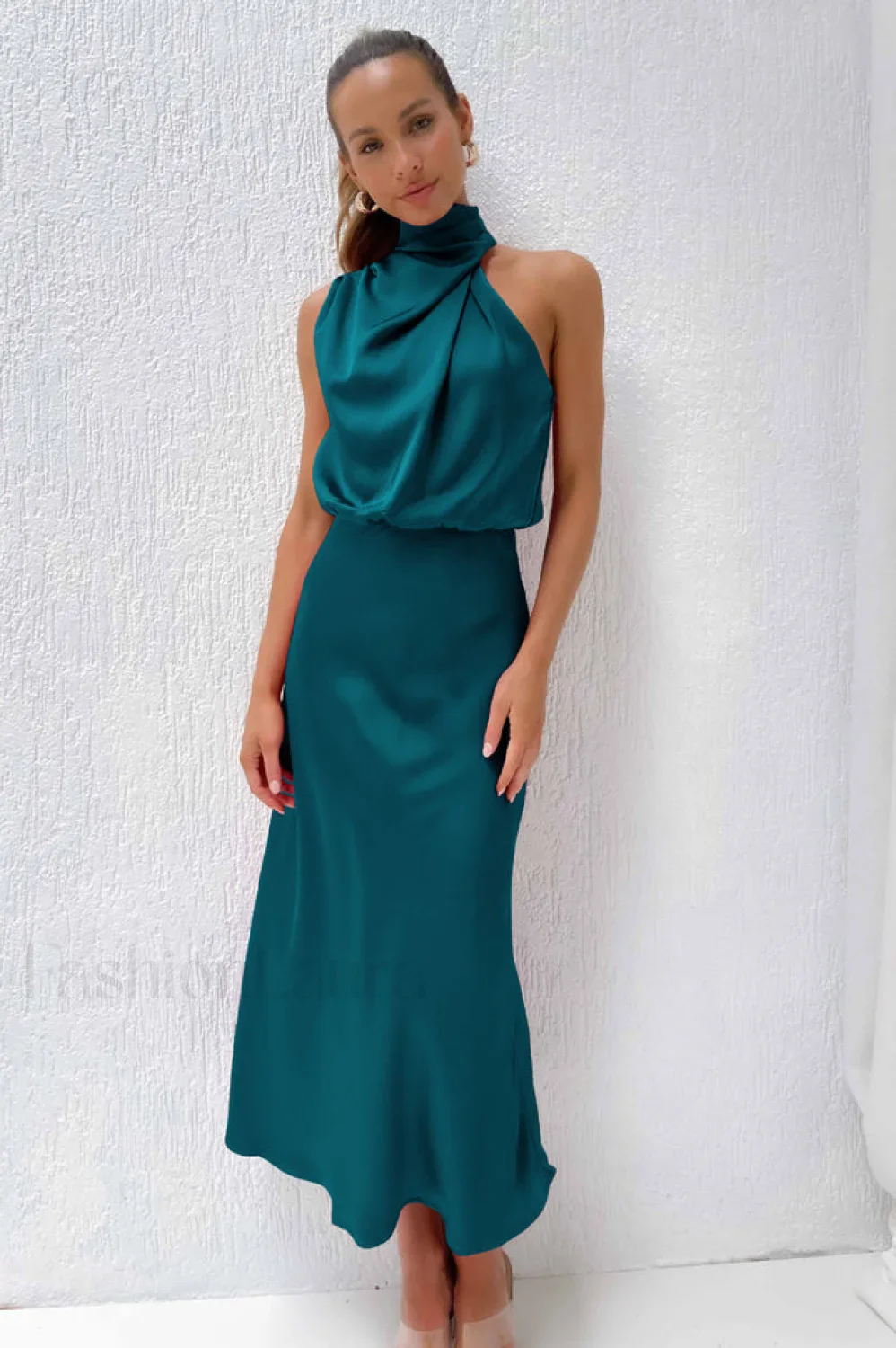 Halter Sleeveless Stylish Satin Bridesmaid Dress - Image 45
