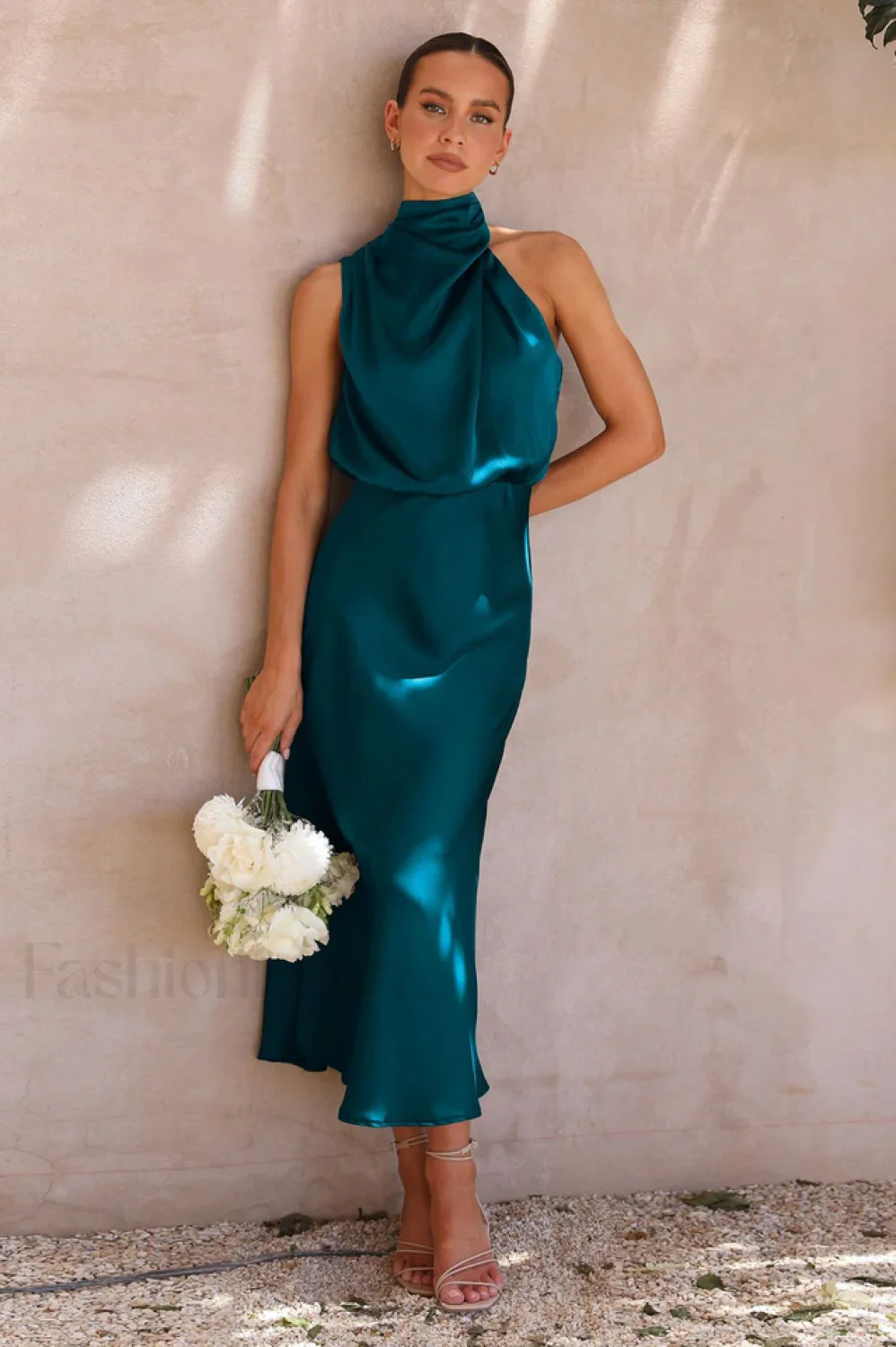 Halter Sleeveless Stylish Satin Bridesmaid Dress - Image 47
