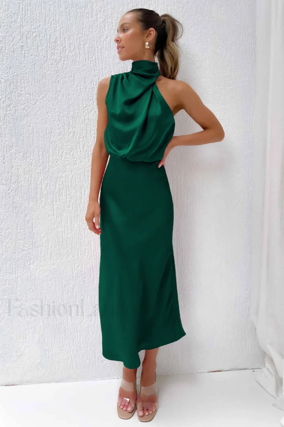 Halter Sleeveless Stylish Satin Bridesmaid Dress - Image 54